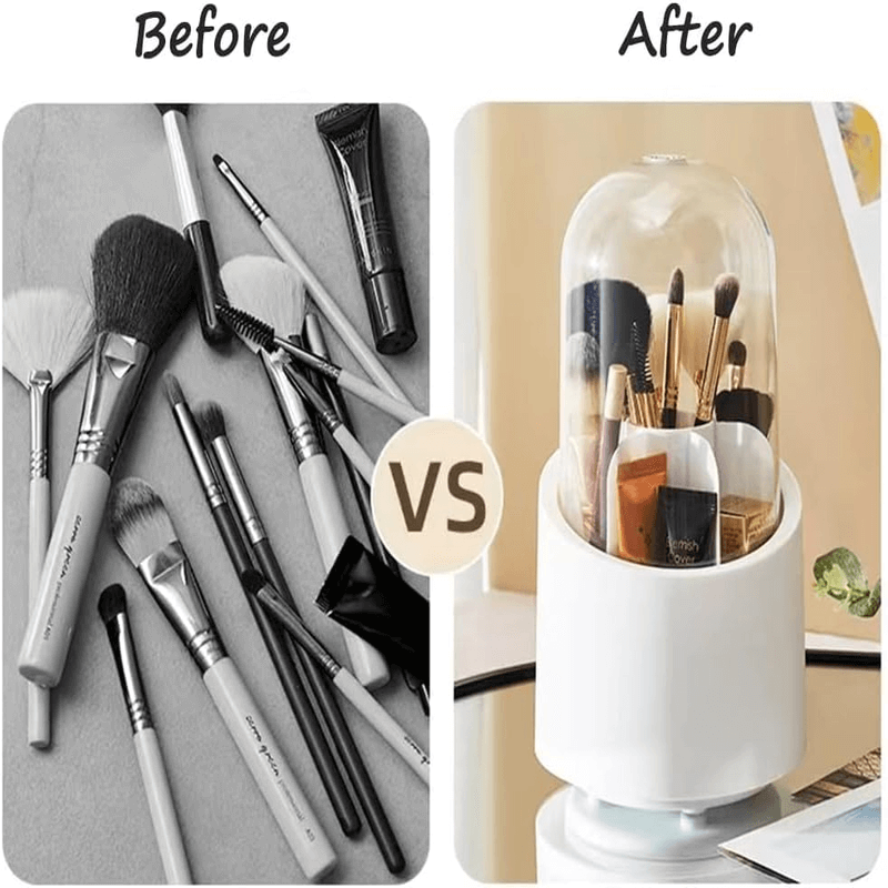 Rotating makeup brush holder with lid