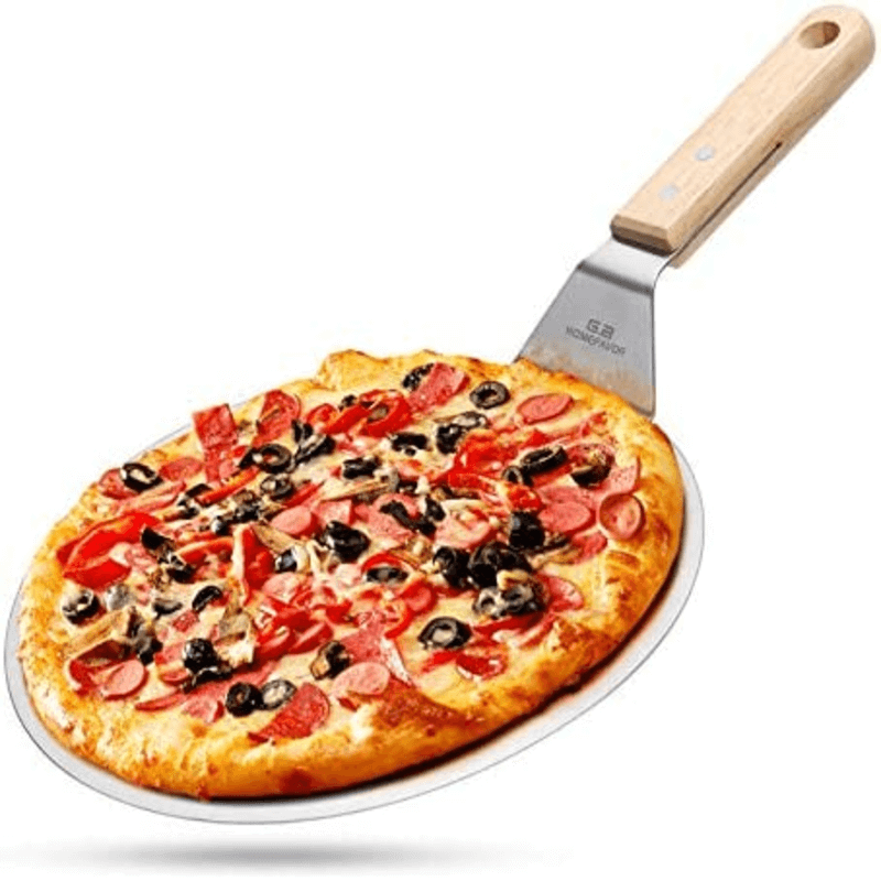 Stainless steel pizza pan spatula with wood handle