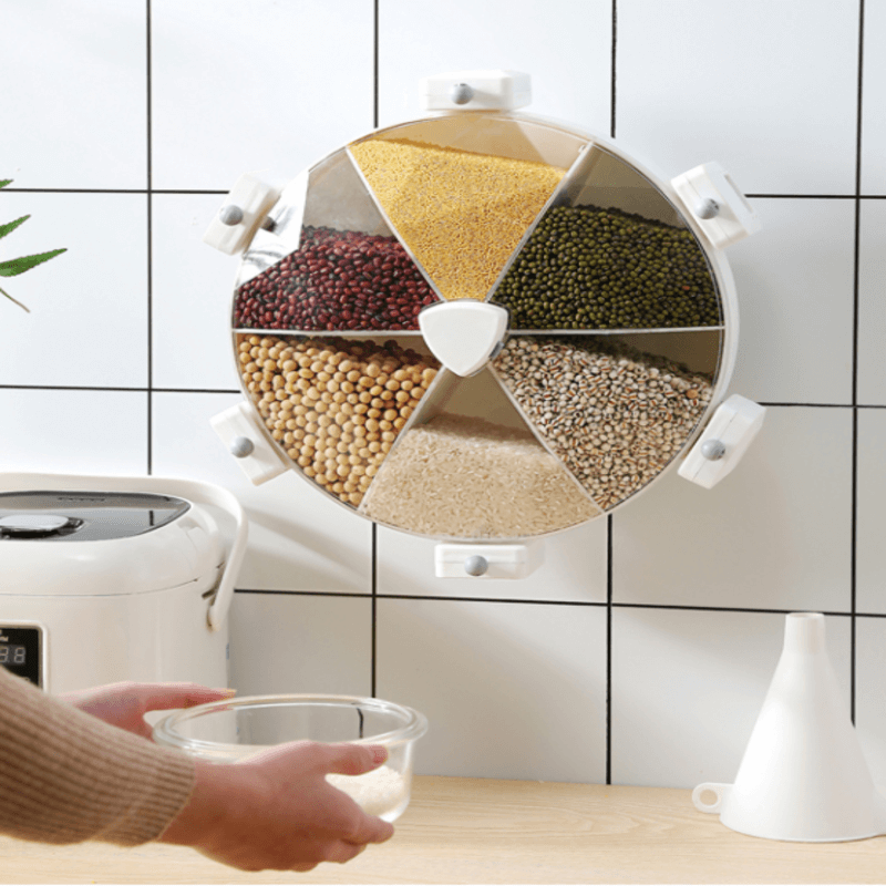 Rotating wall-mounted cereal container