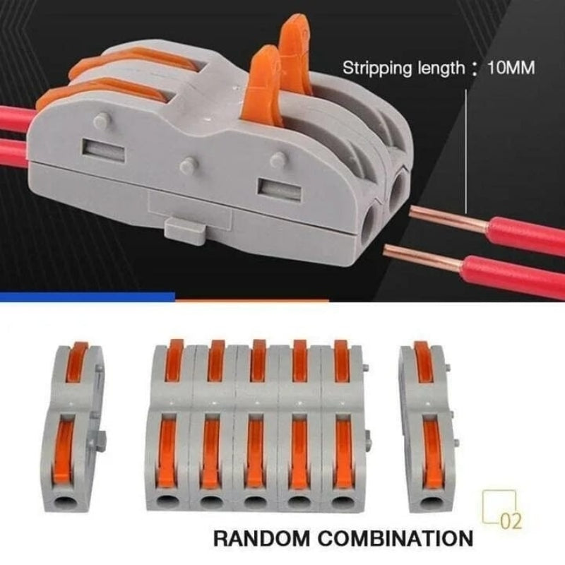 Wire connector with spring lock lever for 2 wire line 