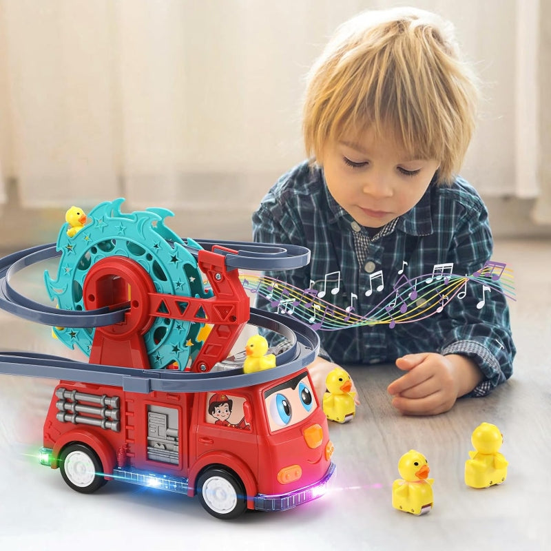 Battery operated fire truck with duck track