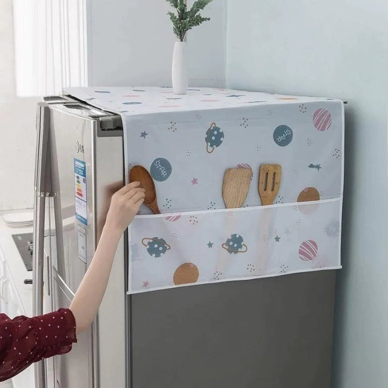 Refrigerator printed fridge cover with 6 pockets organizer