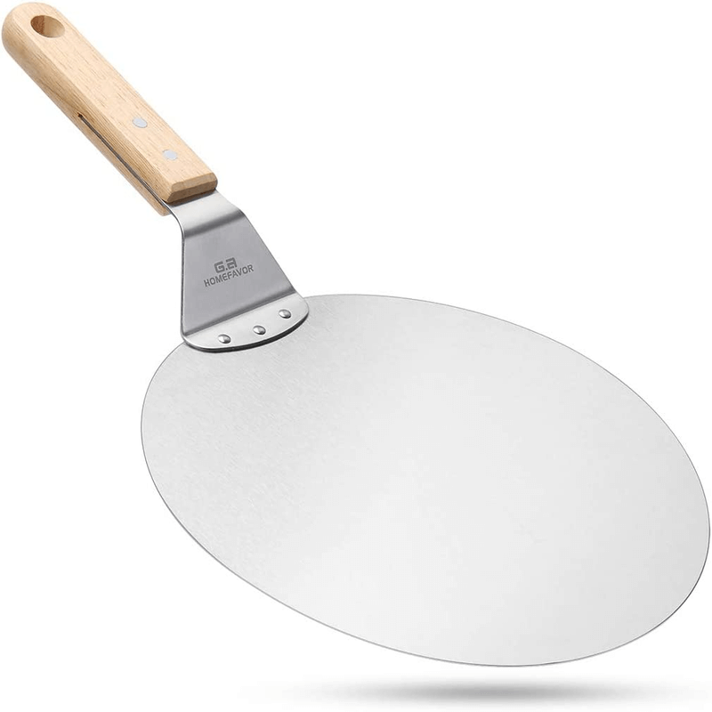 Stainless steel pizza pan spatula with wood handle