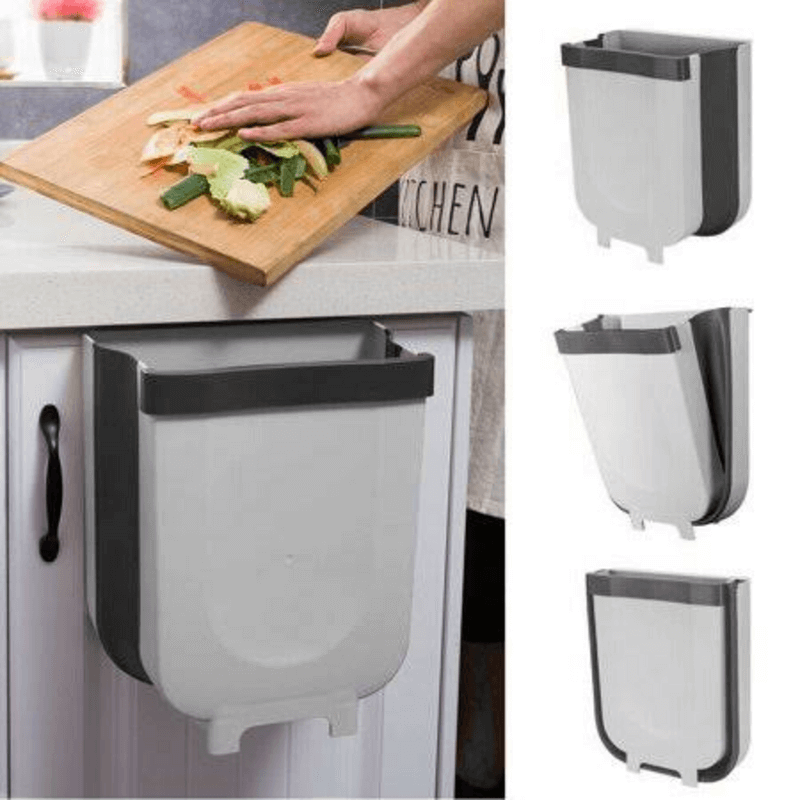 Wall mounted folding hanging trash can