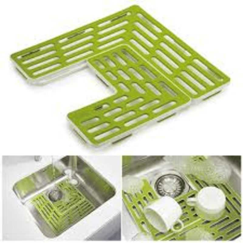 Plastic drain shelf for sink and kitchen table top - green