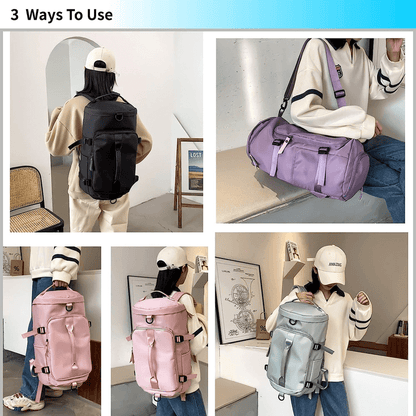 Sports duffle backpack with shoe compartment