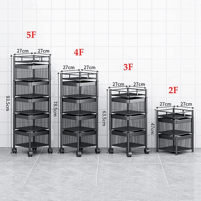 4 layer rotating square kitchen storage trolley