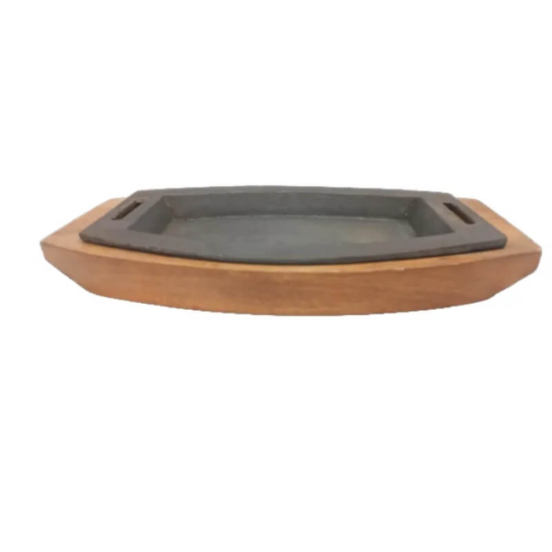 Imperial cast iron sizzler plate with thick wood base 8.5 inch