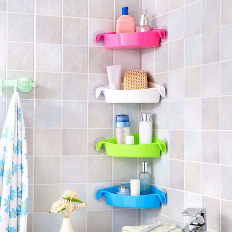 Triangle bath & kitchen corner storage shelf with suction cup 2pc