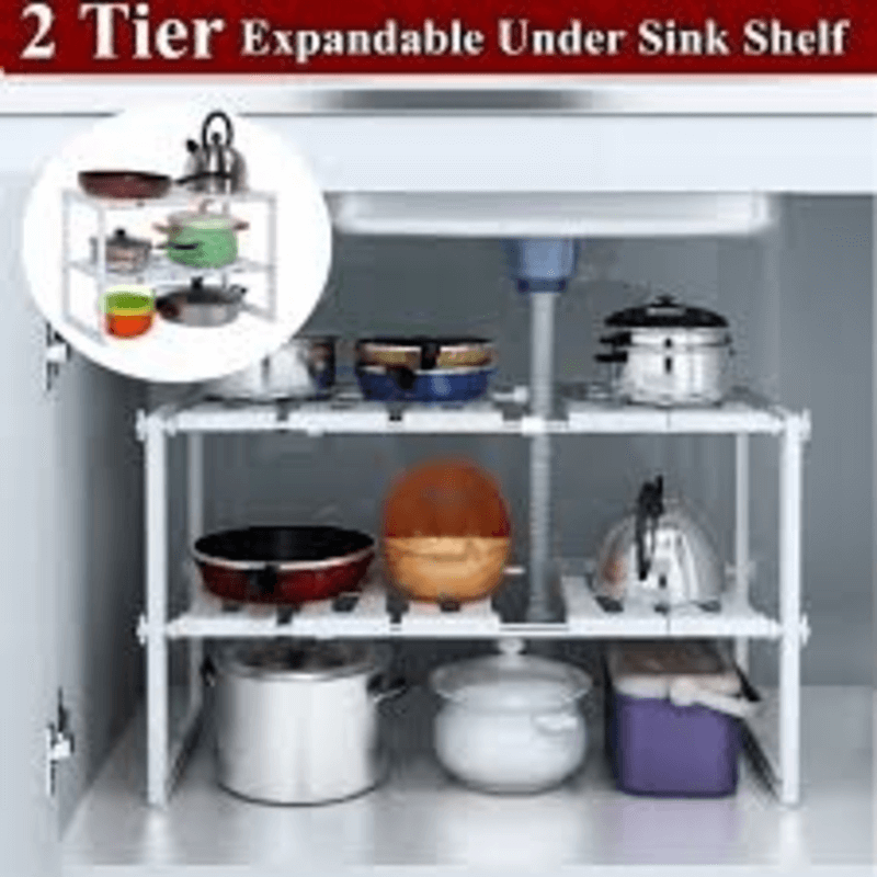 2 tier expandable under sink organizer shelf adjustable kitchen storage rack