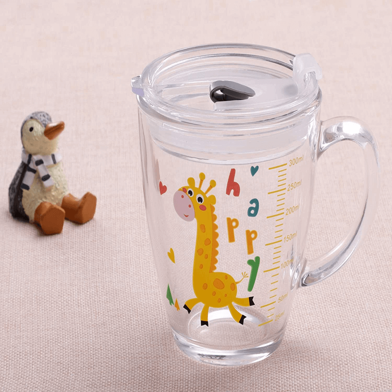 Glass milk cup with straw measuring lid 350ml