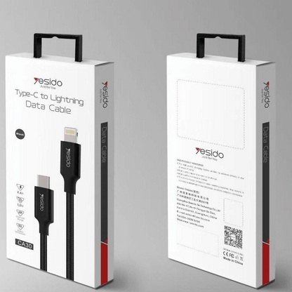 Black 2.4 a yesido ca30 type c lightning data cable