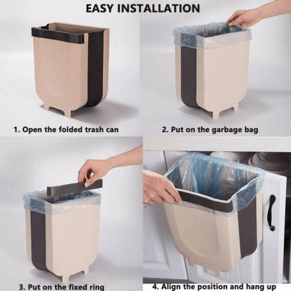 Wall mounted folding hanging trash can