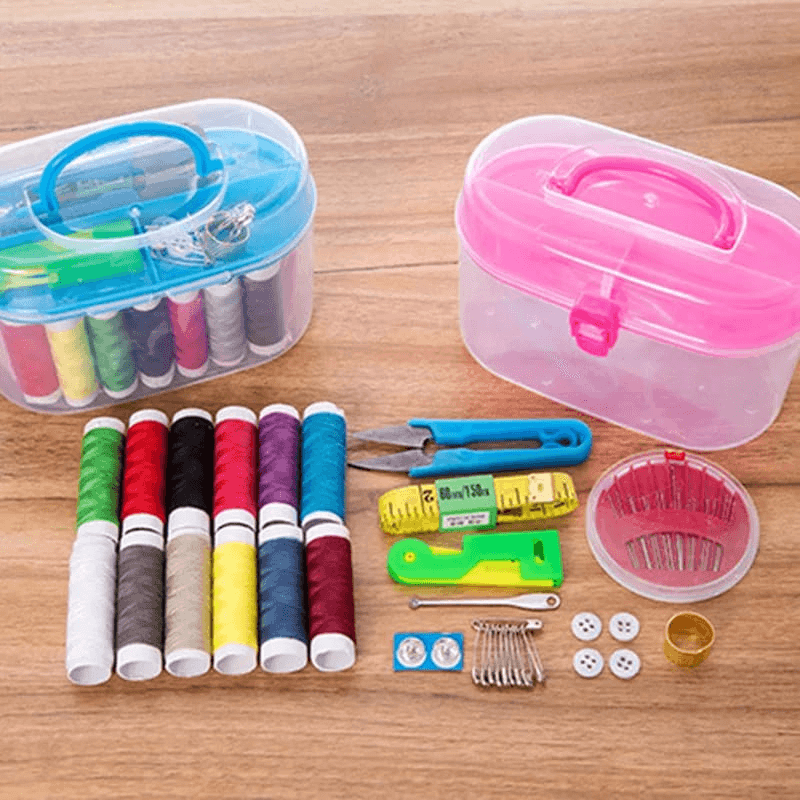 Clear plastic sewing kit tool and storage box