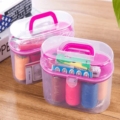 Clear plastic sewing kit tool and storage box