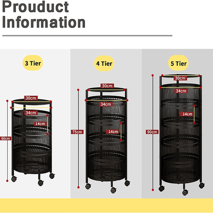 4 layer rotating round kitchen storage trolley