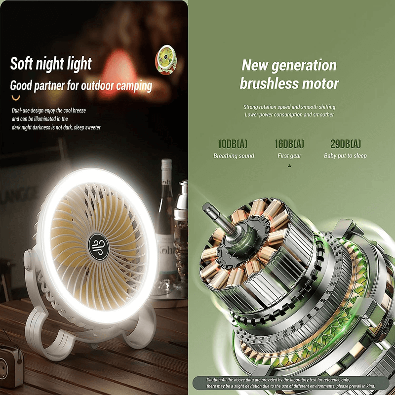 360° rotation with night breathing light portable fan with hook