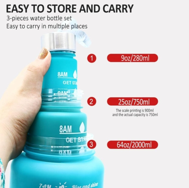 3pcs gradient plastic sports water bottle