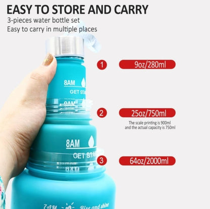 3pcs gradient plastic sports water bottle