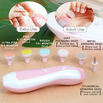 Electric baby nail trimmer with 6 grinding heads