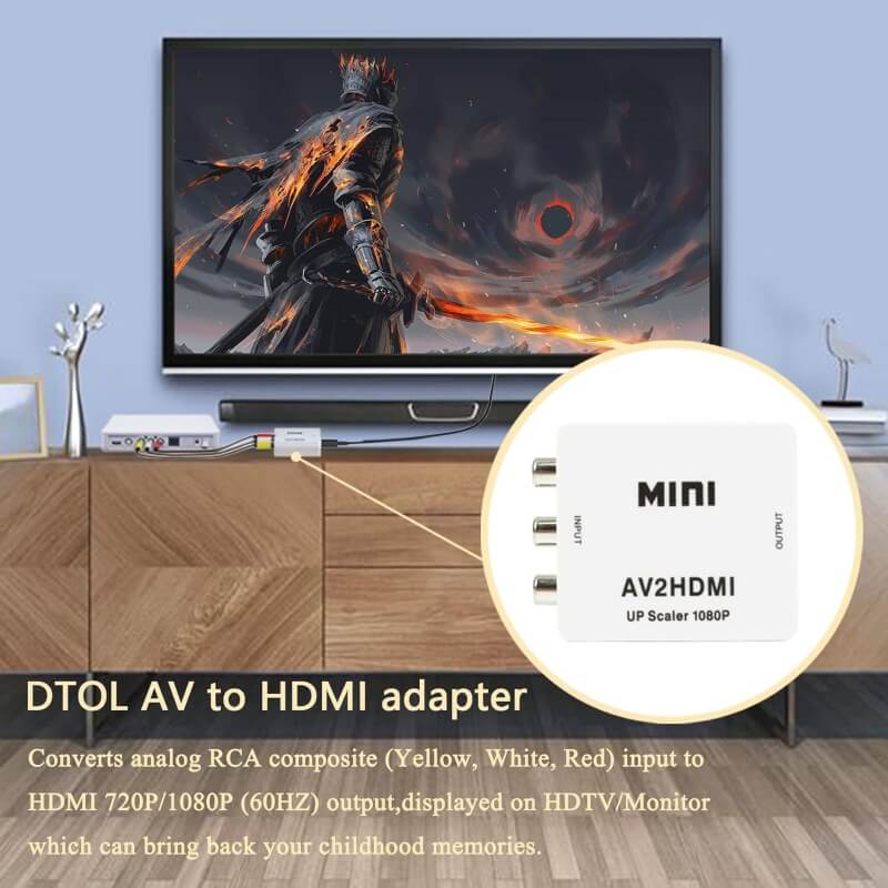 Hdmi converter adapte mini composite for vcr, dvd, ps3