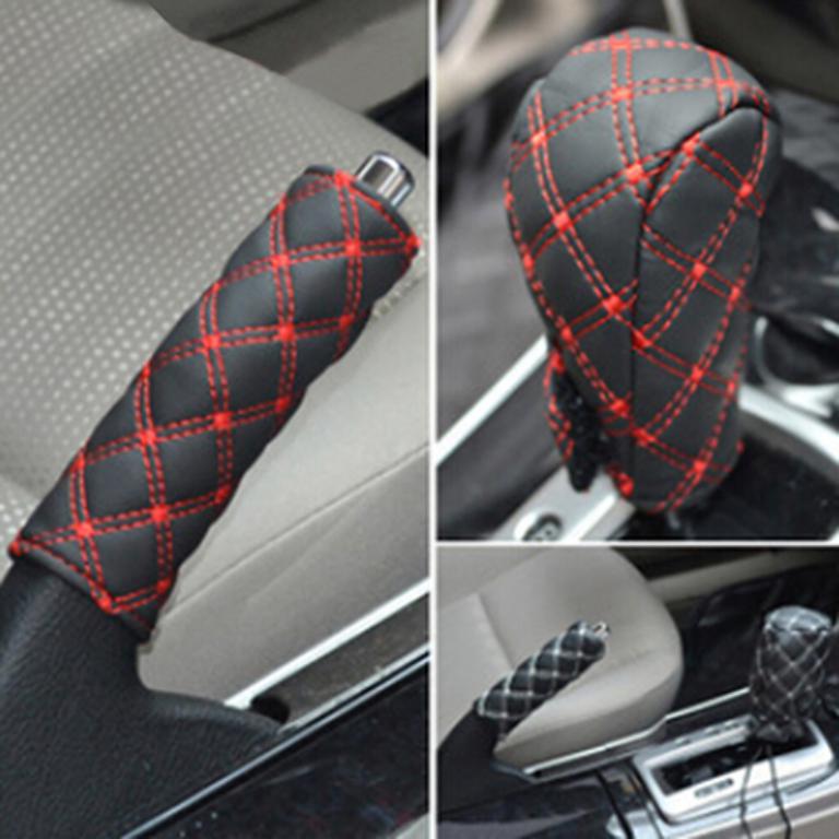 Faux leather hand brake shift knob cover gear case