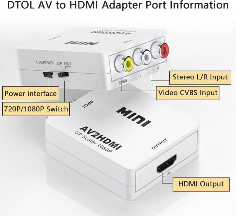 Hdmi converter adapte mini composite for vcr, dvd, ps3