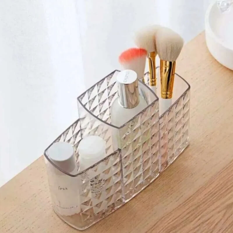 Acrylic diamond cut makeup organizer