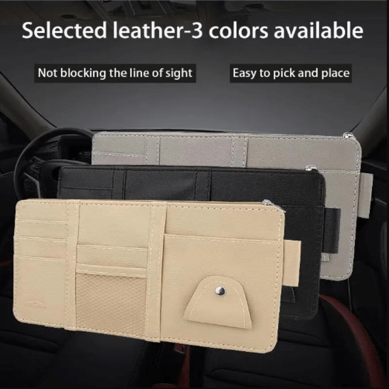 Leather car sun visor storage bag