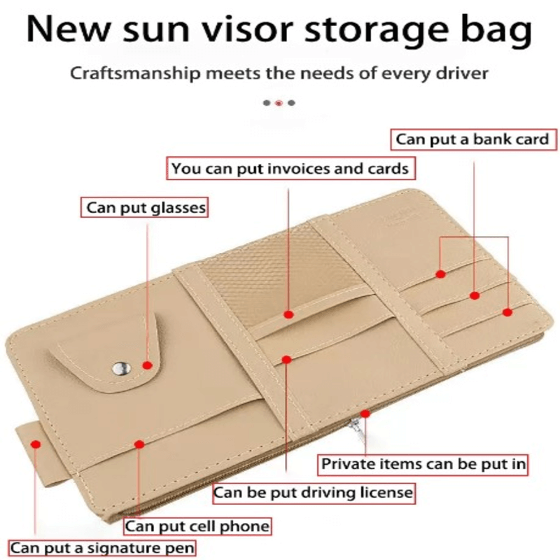 Leather car sun visor storage bag