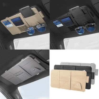 Leather car sun visor storage bag