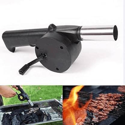 Hand crank powered bbq air blower fan