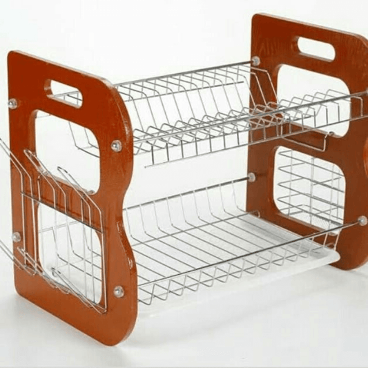2 layer dish rack with wooden side