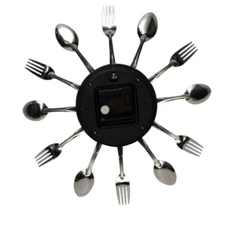 Silver fork spoon kitchen cutlery wall clock 