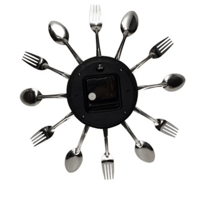 Silver fork spoon kitchen cutlery wall clock 