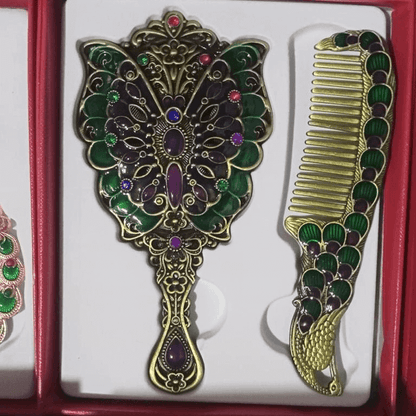 Metallic turkish style hand mirror and comb