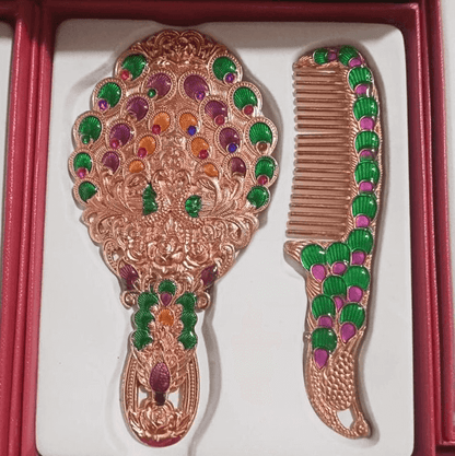 Metallic turkish style hand mirror and comb