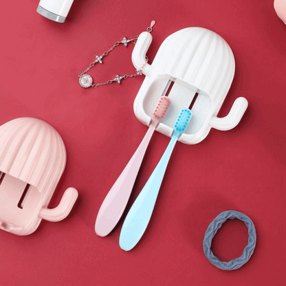 Cute cactus self adhesive toothbrush holder