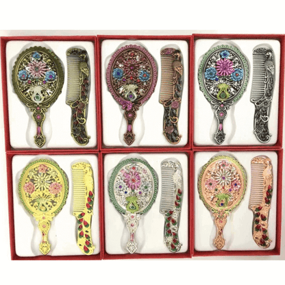 Metallic turkish style hand mirror and comb