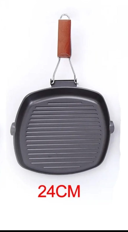 Non stick frying pan folding wooden handle