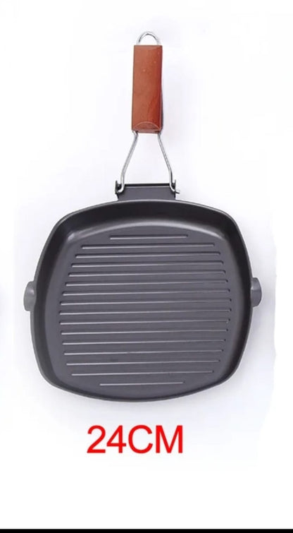 Non stick frying pan folding wooden handle