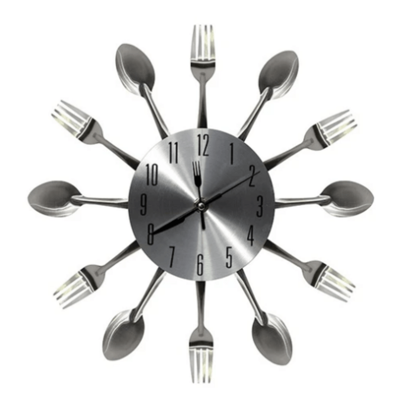 Silver fork spoon kitchen cutlery wall clock 