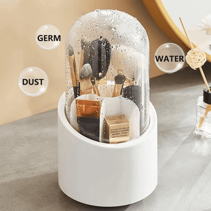 Rotating makeup brush holder with lid