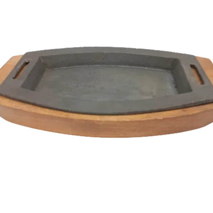 Imperial cast iron sizzler plate with thick wood base 8.5 inch