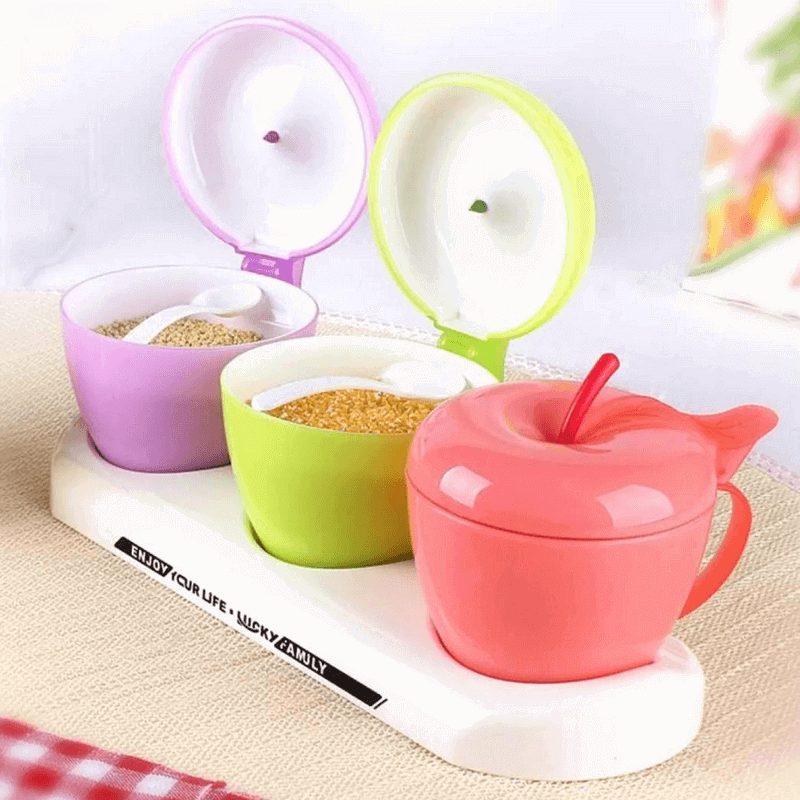 Spice jars apple shaped 3pcs multicolor