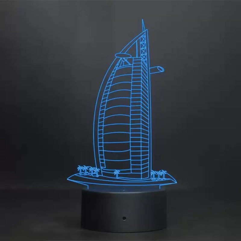 Burjkhalifa shape 3d acrylic lamp with wooden base