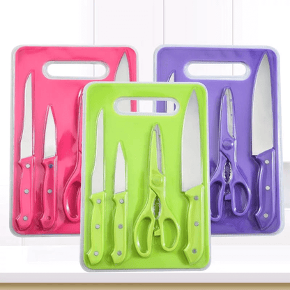 5 pcs kitchen knife set with cutting board