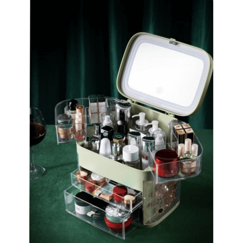 Multiple drawer makeup organizer with mirror