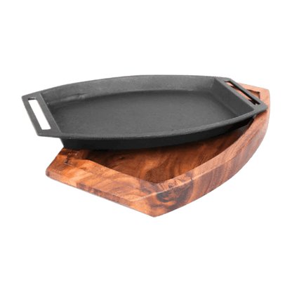 Imperial cast iron sizzler plate with thick wood base 8.5 inch