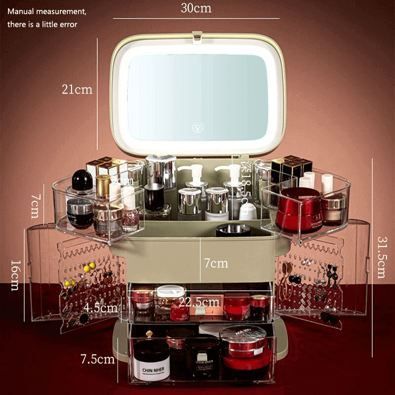 Multiple drawer makeup organizer with mirror